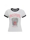 Ganni Women Cropped Kitty T-shirt In White