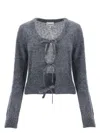 Ganni Gray Light Mohair Tie String Cardigan In Grey