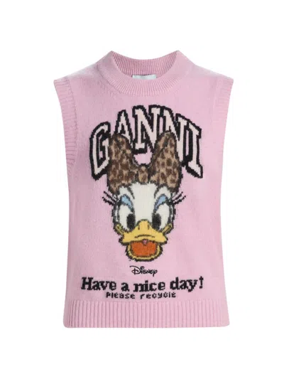 Ganni Women's Daisy Wool-blend Sweater Vest In Pink