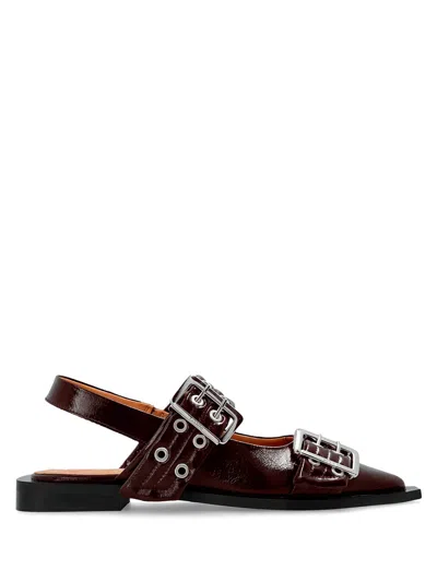 Ganni Feminine Buckle Ballerinas In Black
