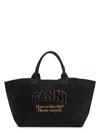 Ganni Denim Logo Tote Bag With 9 In Black