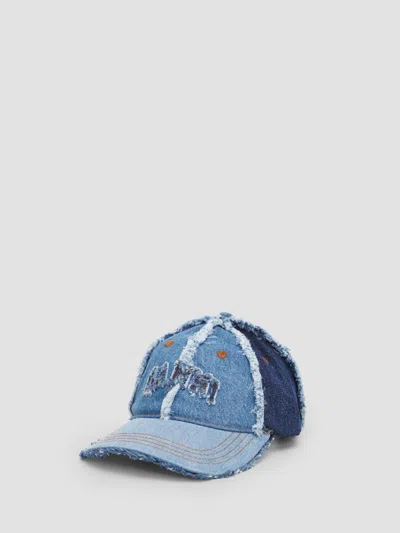 Ganni Multicolour Organic Cotton Recycled Cotton Hat In Blue