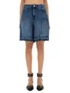 Ganni Blue Shorts With Belt Loops And One Front Patch Pocket In Denim Woman In Blue