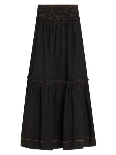 Ganni Garment Dyed Cotton Smock Maxi Skirt In Black