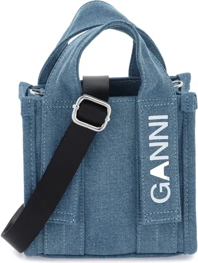 Ganni Women's Denim Tech Mini Tote Bag In Blue