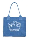 Ganni Denim Tote Bag With Logo In Blue
