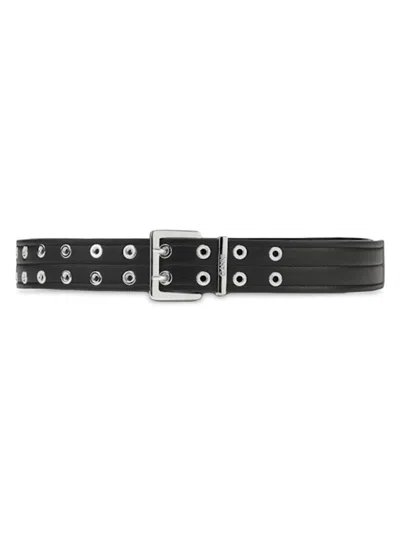 Ganni Women's Double Eyelet Leather Belt In Black