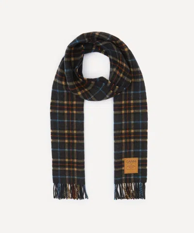 Ganni Women's Double Face Wool Check Scarf In Gray