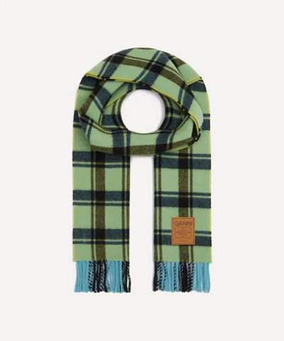 Ganni Women's Double Face Wool Plaid Scarf In Multi