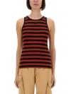 Ganni Red Striped Soft Cotton Rib Tank Top