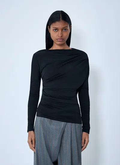 Ganni Women Draped Long Sleeve Top In Black