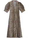 Ganni Leopard Print Poplin Dress In Brown