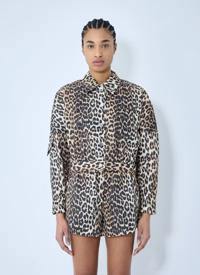 Ganni Women Duchesse Leopard Print Short Jacket In Animal Print