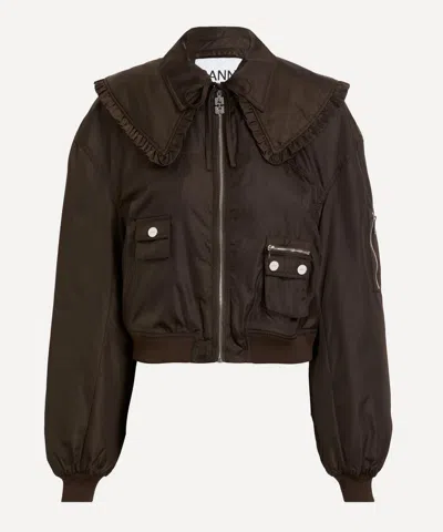 Ganni Duchesse Nylon Bomber Jacket In Brown