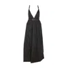 Ganni Black Long Dress With A V-neck Embellished With Studs In Blue