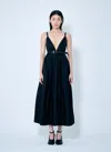 Ganni Black Long Dress With A V-neck Embellished With Studs In Blue