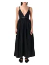 Ganni Black Long Dress With A V-neck Embellished With Studs In Black