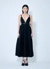 Ganni Black Long Dress With A V-neck Embellished With Studs In Black