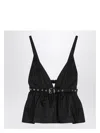 Ganni Black V-neck Top With A Waistband Under The Bust