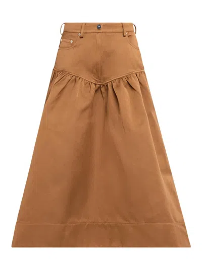 Ganni Women's Duchesse Twill Flare Midi-skirt In Brown