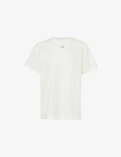 GANNI WOMENS EGRET CRYSTAL-EMBELLISHED ORGANIC-COTTON T-SHIRT