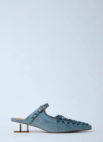 Ganni Women Embellished Denim Mules In Blue