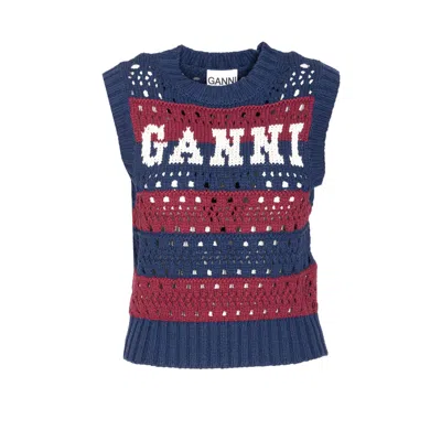 Ganni Women Embroidered Logo Knitted Vest