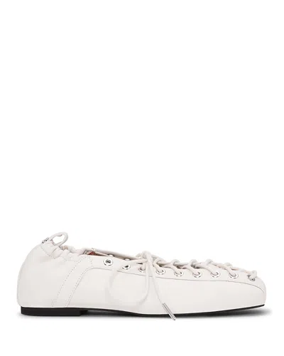 Ganni Womens White Eyelets Lace-up Pélinova Ballet Flats Eur 37 / 4 Uk In Neutral