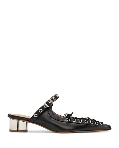 Ganni Block Heel Eyelet Detailing Ballerina Shoes In Black