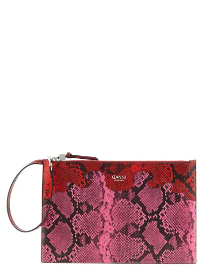 Ganni Fairy Embossed Snake-print Clutch Bag In Multi