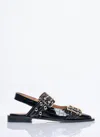 Ganni Crocodile Effect Bucked Ballerina Shoes