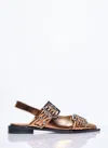 Ganni Bronze Slingback Ballet Flat Shoe With Buckles In Gold