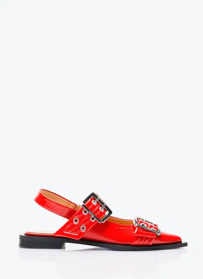 Ganni Feminine Buckle Patent Slingback Sandals In Red