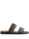 Ganni Leopard Print Buckle Slide Double Strap