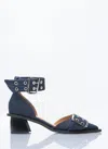 Ganni Navy Feminine Buckle Open Cut Heels In Blue