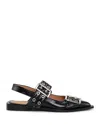 Ganni Womens Black Buckle-embellished Slingback Leather Ballet Flats In Black