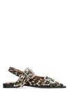 Ganni Multicolor Ballet Shoes With Double Buckle And All-over Leopard Print In Tech Fabric Woman In Black