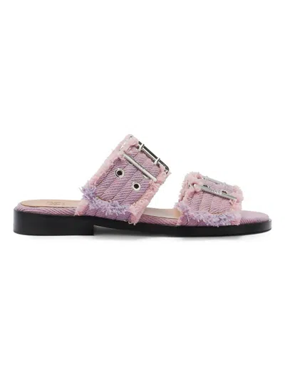 Ganni Women's Feminine Fringed Denim Sandals In Pink