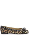 Ganni Eyelet Bow Leopard-print Satin Ballet Flats In Brown