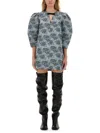 Ganni Women Floral Jacquard Mini Dress In Gray