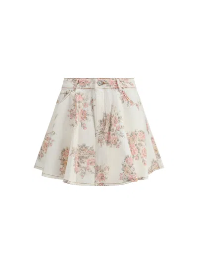 GANNI GANNI WOMEN FLORAL PRINT DENIM MINISKIRT