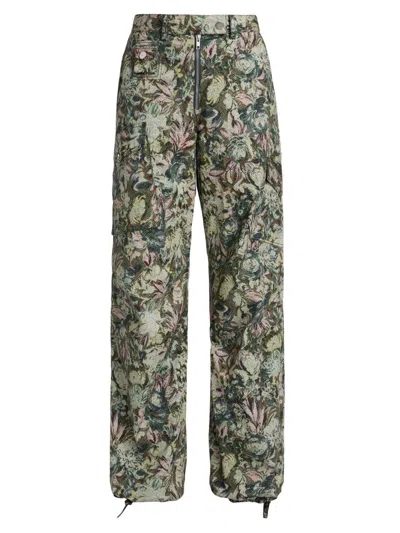 Ganni Womens Jadeite Tapestry Jacquard Wide-leg Woven Trousers In Green