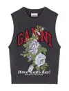 Ganni Flowers Grey Vest In Gray