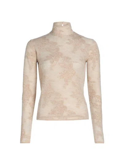 Ganni Women's Flower Jacquard Mock Turtleneck Sweater In Nude