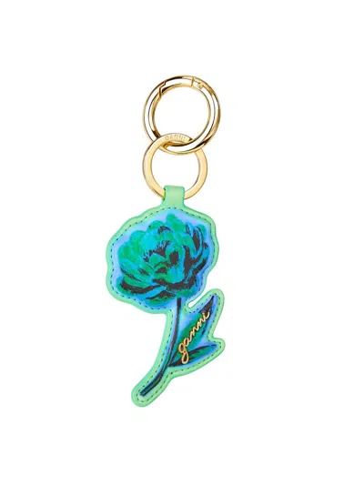 Ganni Women's Flower Keyring In Green