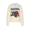 Ganni Crafted Wool Blend Puppy Love Crewneck Sweater In White