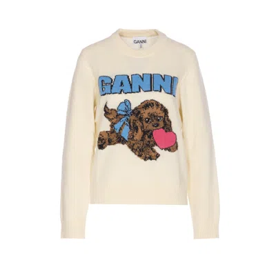 GANNI GANNI WOMEN FLUFFY PUPPY LOVE LOGO SWEATER