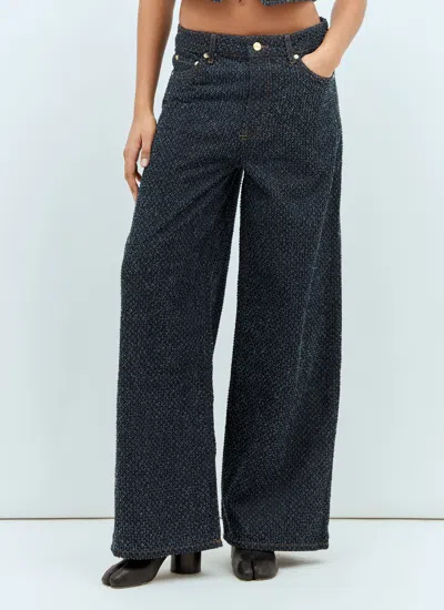Ganni Fluffy Mid-rise Wide-leg Jeans In Blue