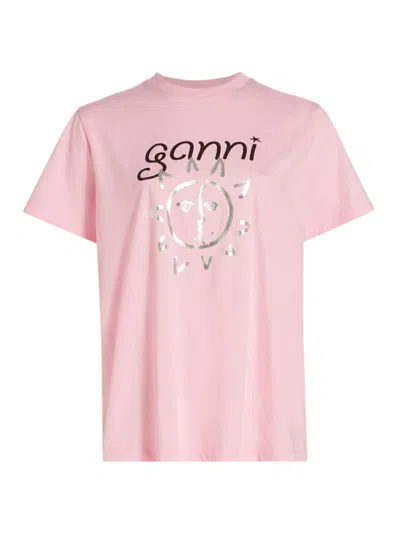 Ganni Women's Foil Sun Logo T-shirt In Lilac Sachet