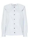 Ganni Organic Cotton Poplin Ruffle Peter Pan Collar Button-up Shirt In White
